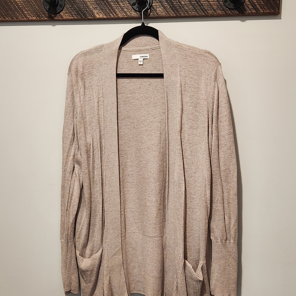 Sonoma Cream Cardigan Sweater with Ribbed Texture